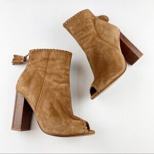 River Island Yalena Brown Suede Peep Toe Block Heel Booties Size 8